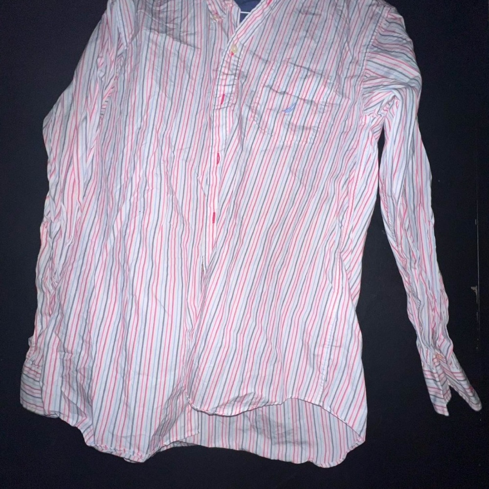 Nautica White and Red Casual Button Down Shirt